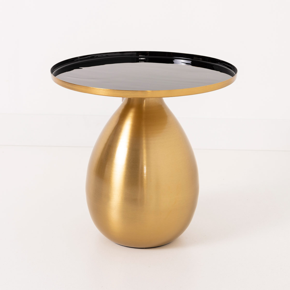 MESA AUXILIAR 52*40*40 CM. METAL DORADO GALVANIZADO, TAPA ESMALTADO NEGRO