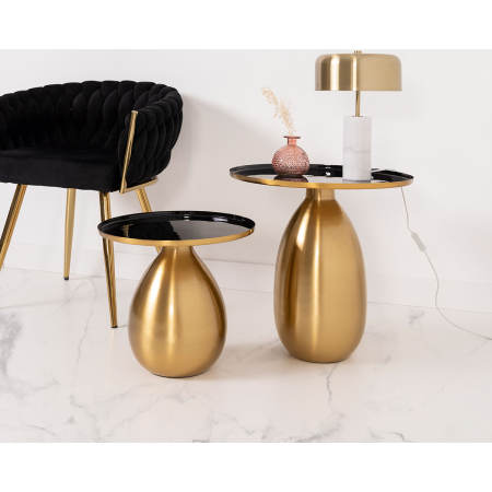 MESA AUXILIAR 52*40*40 CM. METAL DORADO GALVANIZADO, TAPA ESMALTADO NEGRO