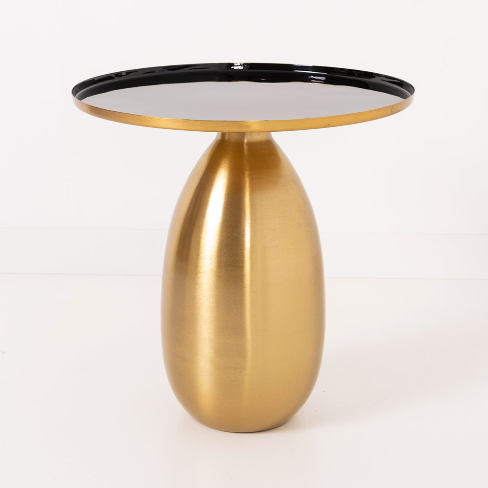 MESA AUXILIAR 40*50*50 CM. METAL DORADO GALVANIZADO, TAPA ESMALTADO NEGRO