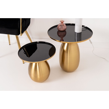 MESA AUXILIAR 40*50*50 CM. METAL DORADO GALVANIZADO, TAPA ESMALTADO NEGRO