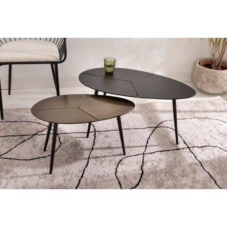 MESA CENTRO 60*35*37 CM. METAL DORADO Y PATAS METAL NEGRO