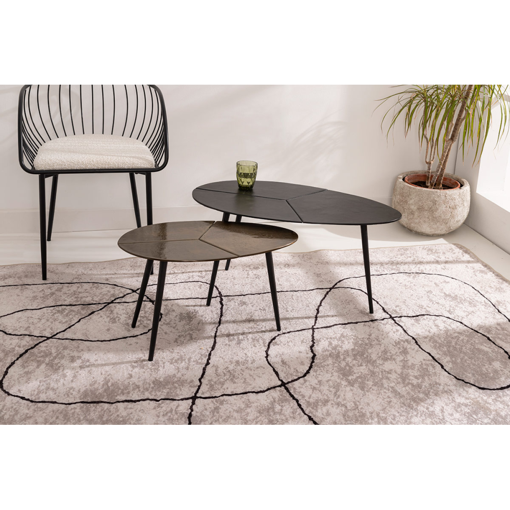 MESA CENTRO 78*45*40 CM. METAL DORADO Y PATAS METAL NEGRO