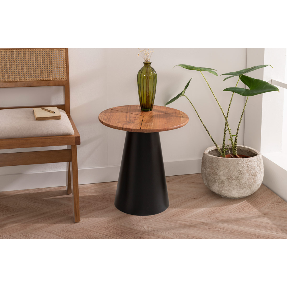 MESA AUXILIAR 52*49*49 CM. BASE METAL NEGRO Y TAPA MADERA MANGO