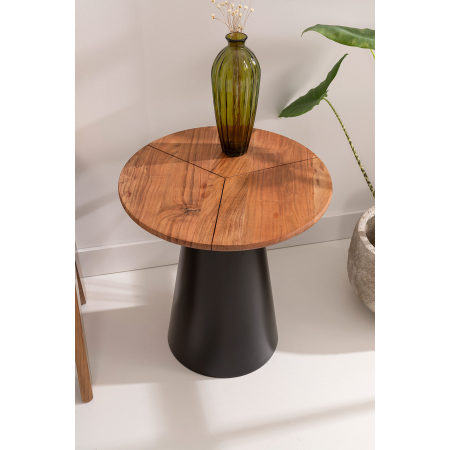 MESA AUXILIAR 52*49*49 CM. BASE METAL NEGRO Y TAPA MADERA MANGO