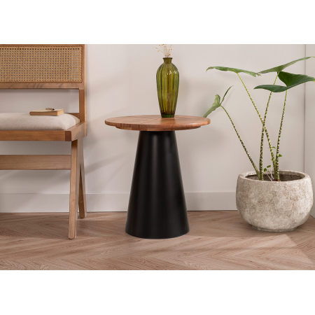 MESA AUXILIAR 52*49*49 CM. BASE METAL NEGRO Y TAPA MADERA MANGO