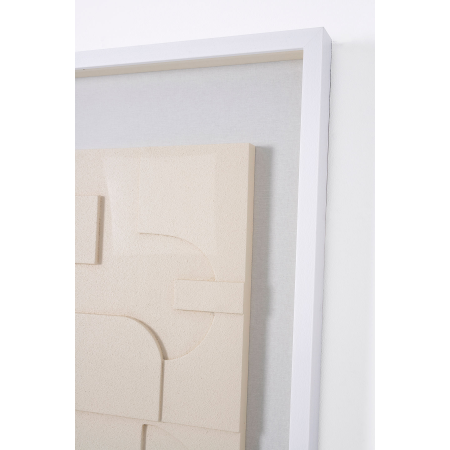CUADRO VITRINA 60*80 CM,MARCO BLANCO Y ESCULTURA MADERA TALLADA BEIGE