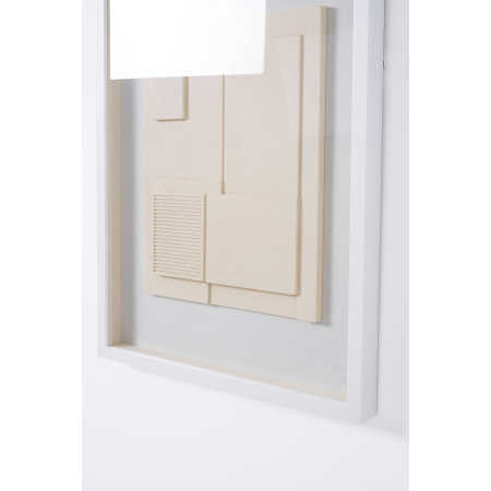 CUADRO VITRINA 60*80 CM,MARCO BLANCO Y ESCULTURA MADERA TALLADA BEIGE