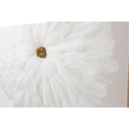 CUADRO VITRINA 80*80 CM, MARCO NEGRO Y DORADO, PLUMAS BLANCAS