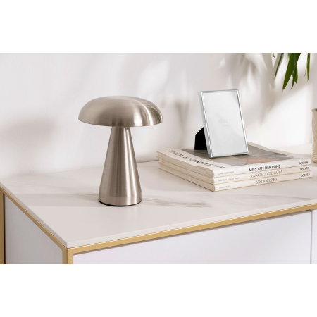 LÁMPARA PORTATIL METAL PLATA, RECARGABLE CON CABLE USB. 21*19 CM (4 POSICIONES LUZ)