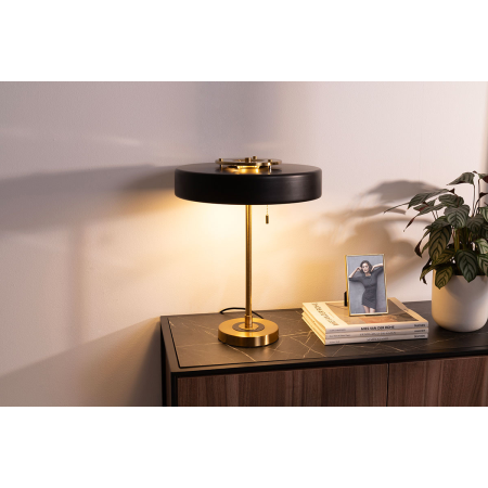 LÁMPARA ESCRITORIO 42*35 CM, PANTALLA NEGRO MATE, PIE DORADO