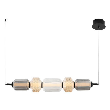 LÁMPARA TECHO BOHEME. CRISTAL TALLADO ÁMBAR, TRANSPARENTE Y AHÚMADO. BASE NEGRA