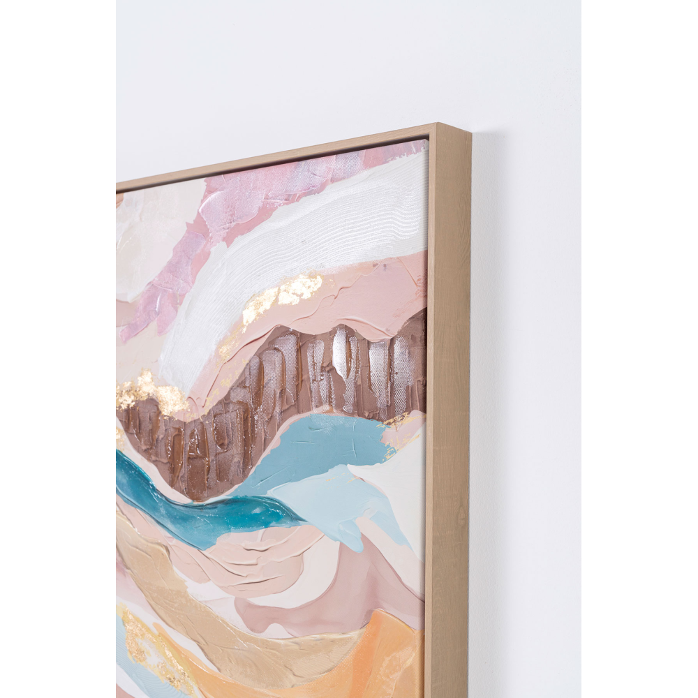 SET 2 LIENZOS OLEO 60X90 CM. MARCO ROBLE, ABSTRACTO TONOS TIERRA Y PASTEL