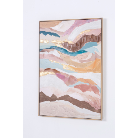 SET 2 LIENZOS OLEO 60X90 CM. MARCO ROBLE, ABSTRACTO TONOS TIERRA Y PASTEL