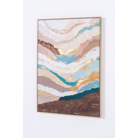 SET 2 LIENZOS OLEO 60X90 CM. MARCO ROBLE, ABSTRACTO TONOS TIERRA Y PASTEL