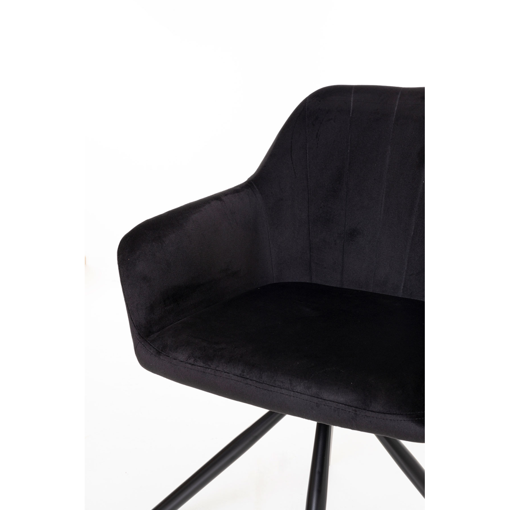 SILLA CLAIRE GIRATORIA 360º. TAPIZADO TERCIOPELO NEGRO, PATAS METAL NEGRO
