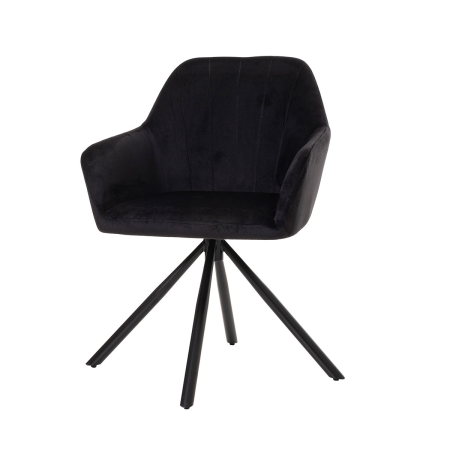 SILLA CLAIRE GIRATORIA 360º. TAPIZADO TERCIOPELO NEGRO, PATAS METAL NEGRO