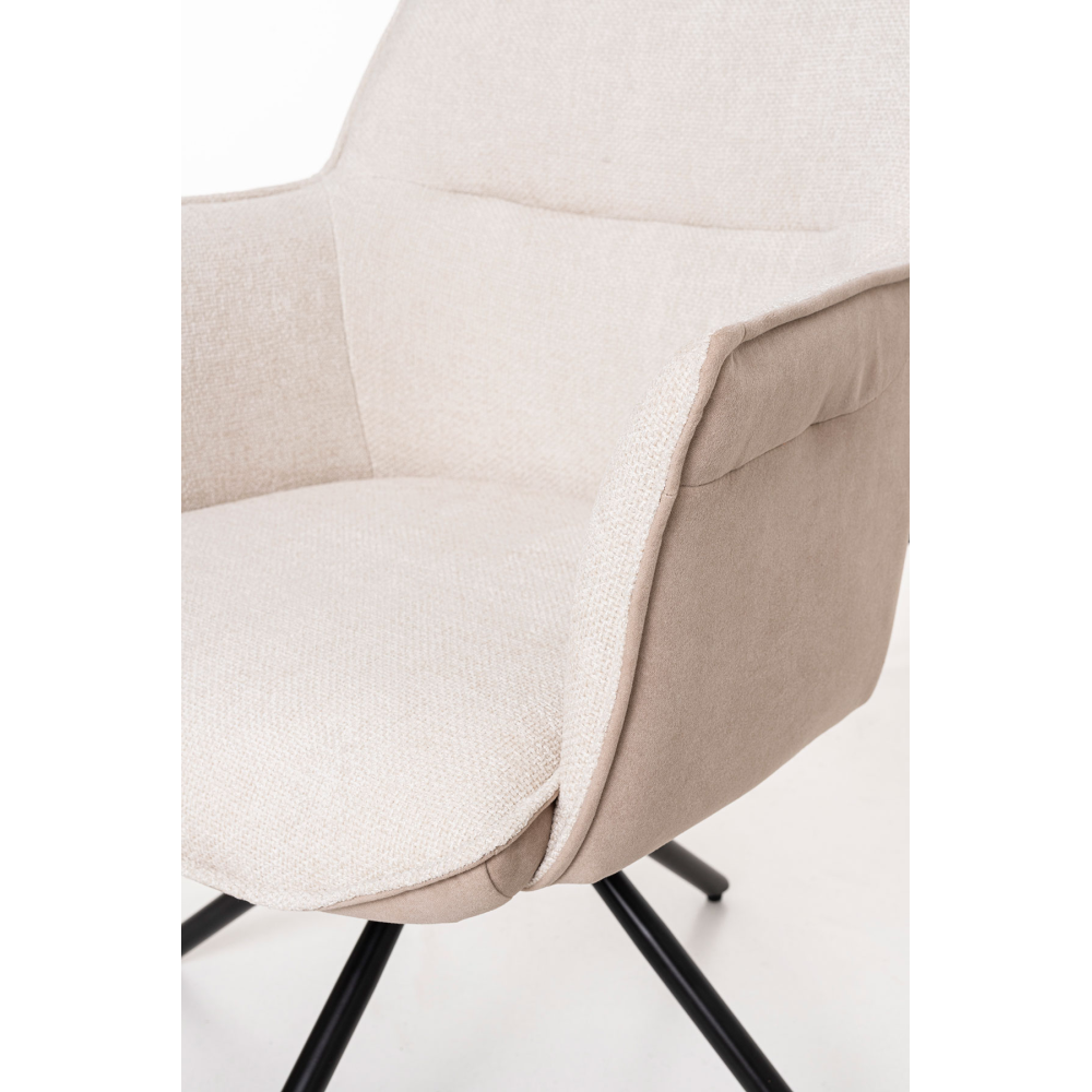 SILLA ROSE GIRATORIA 360º. TAPIZADO TONOS BEIGE, PATAS METAL NEGRO