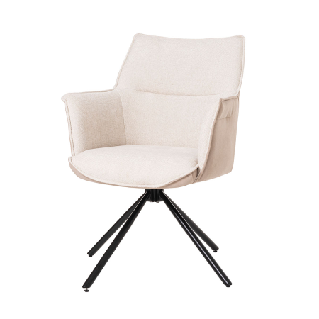 SILLA ROSE GIRATORIA 360º. TAPIZADO TONOS BEIGE, PATAS METAL NEGRO