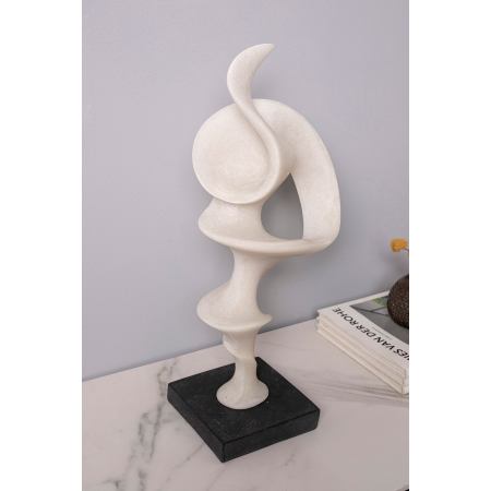 Escultura polyresina efecto piedra blanca, base negro. 22x52x16cm