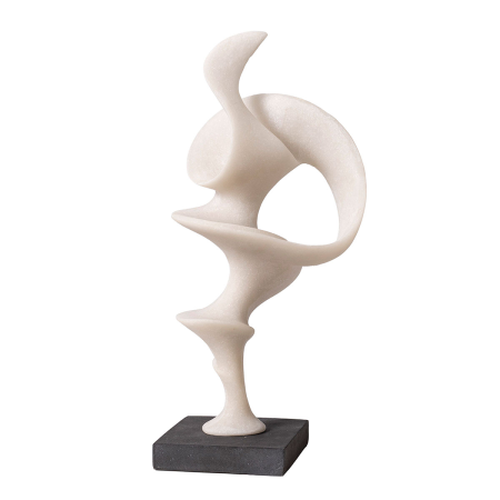 Escultura polyresina efecto piedra blanca, base negro. 22x52x16cm