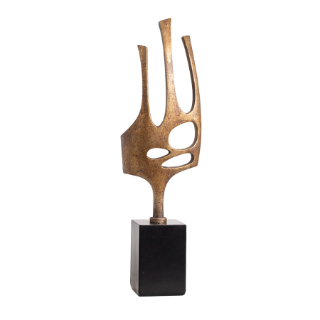 Escultura polyresina, oro envejecido, base negro. 13x45x8 cm