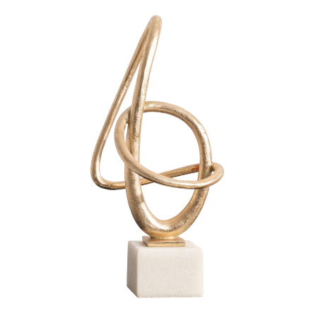 Escultura polyresina, lacado oro, base blanco. 22x49x22 cm