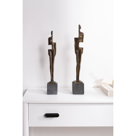 Escultura polyresina, figura humana efecto bronze y pie efecto piedra gris. 8x48x8 cm