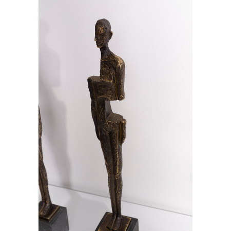 Escultura polyresina, figura humana efecto bronze y pie efecto piedra gris. 8x53x8 cm