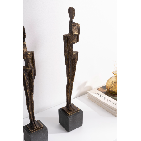 Escultura polyresina, figura humana efecto bronze y pie efecto piedra gris. 8x53x8 cm
