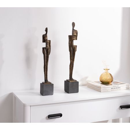 Escultura polyresina, figura humana efecto bronze y pie efecto piedra gris. 8x53x8 cm