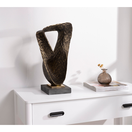 Escultura polyresina, figura efecto bronze y pie efecto piedra gris. 30x50x20 cm