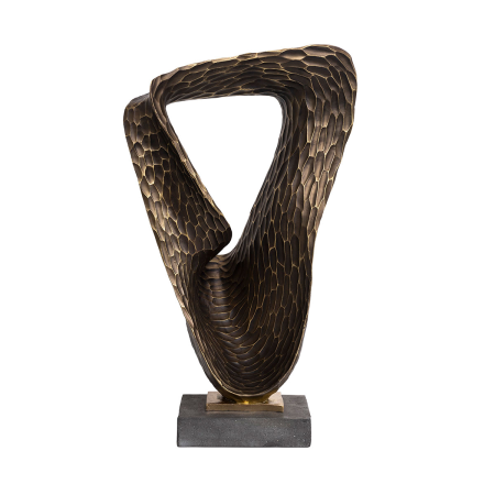 Escultura polyresina, figura efecto bronze y pie efecto piedra gris. 30x50x20 cm