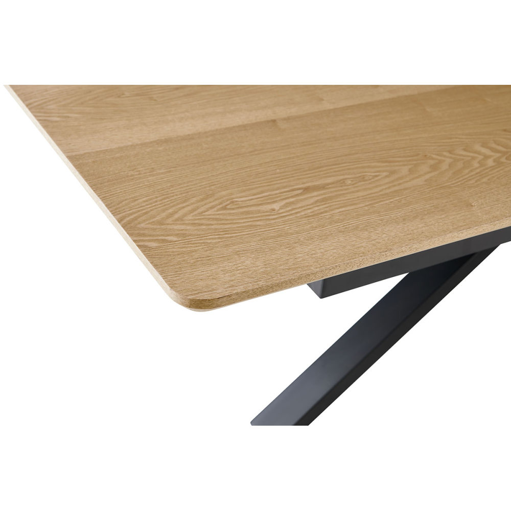 MESA EXTENSIBLE 160-200*90*75CM, TAPA CHAPA ROBLE, PATA METALICA NEGRA