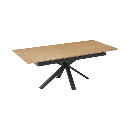 MESA EXTENSIBLE 160-200*90*75CM, TAPA CHAPA ROBLE, PATA METALICA NEGRA