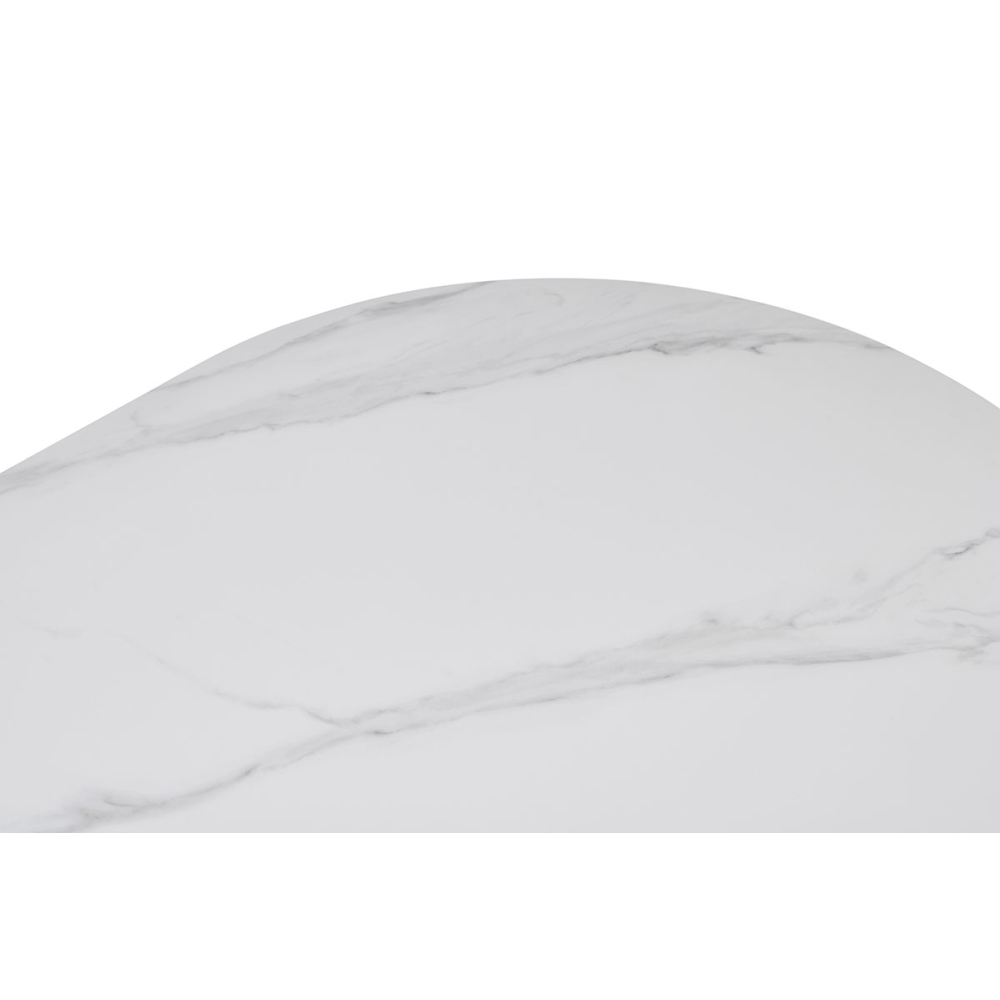 MESA COMEDOR TAPA OVALADA 200*90*75CM, TAPA PORCELANICO BLANCO, PIE CHAPA NOGAL