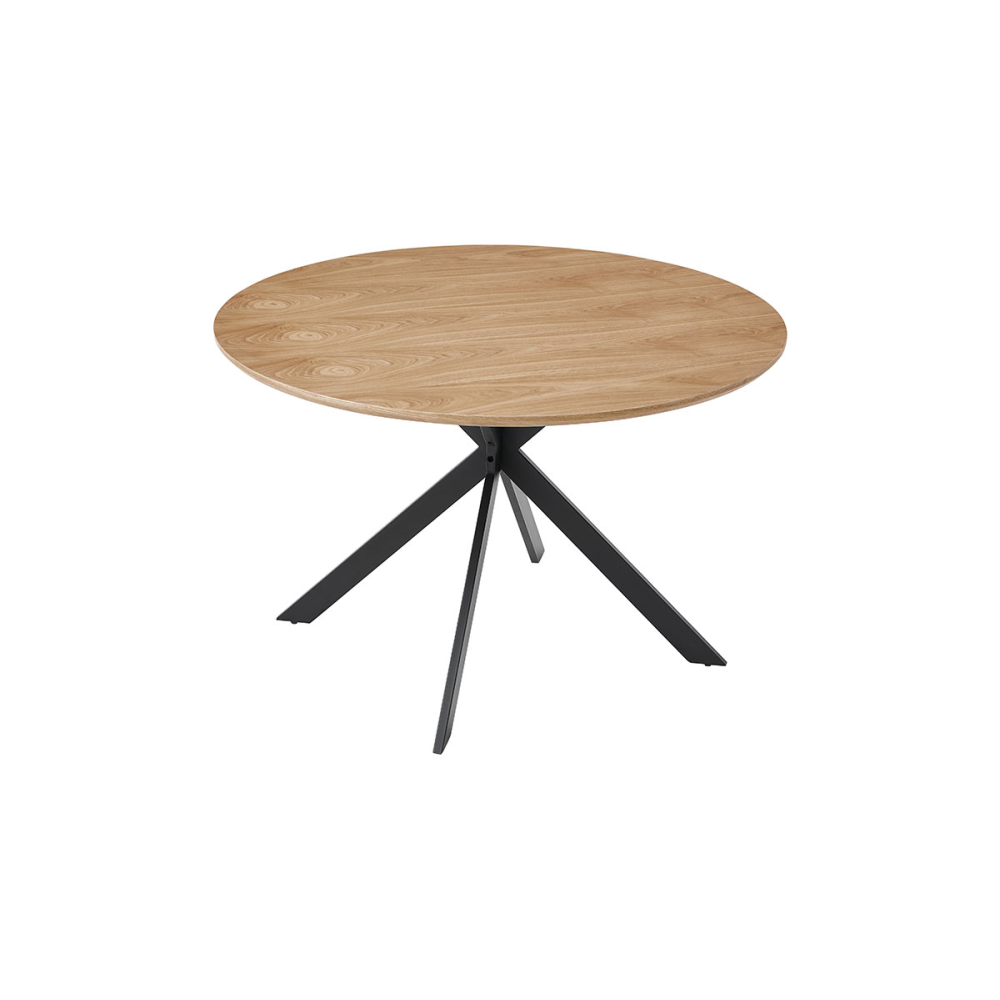 MESA COMEDOR TAPA REDONDA 120*120*75CM, TAPA CHAPA ROBLE, PIE METAL NEGRO