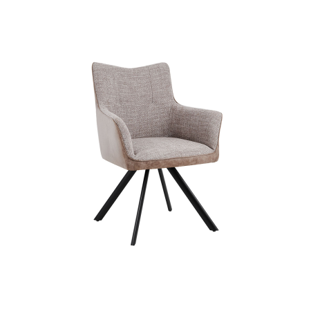 SILLON LEIA, ASIENTO GIRATORIO 360º CON RETORNO. TAPIZADO BEIGE Y MARRON TIERRA ANTIMANCHAS, PATAS METAL NEGRO