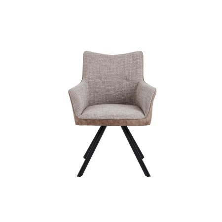 SILLON LEIA, ASIENTO GIRATORIO 360º CON RETORNO. TAPIZADO BEIGE Y MARRON TIERRA ANTIMANCHAS, PATAS METAL NEGRO