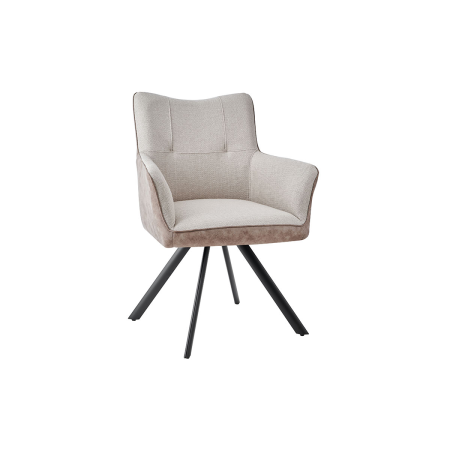 SILLON LEIA, ASIENTO GIRATORIO 360º CON RETORNO. TAPIZADO BEIGE CLARO Y MARRON TIERRA ANTIMANCHAS, PATAS METAL NEGRO
