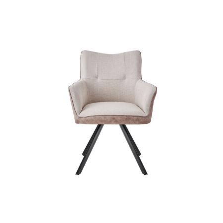 SILLON LEIA, ASIENTO GIRATORIO 360º CON RETORNO. TAPIZADO BEIGE CLARO Y MARRON TIERRA ANTIMANCHAS, PATAS METAL NEGRO