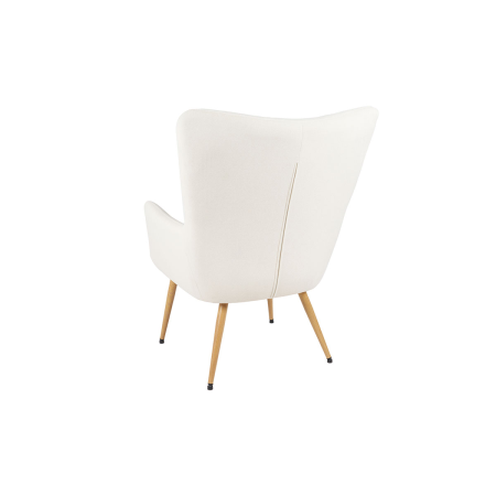 BUTACA RESPALDO ALTO TAPIZADO BLANCO ROTO, PATAS MADERA NATURAL. 94*81*68 CM