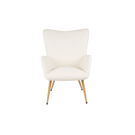 BUTACA RESPALDO ALTO TAPIZADO BLANCO ROTO, PATAS MADERA NATURAL. 94*81*68 CM