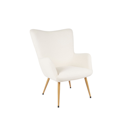 BUTACA RESPALDO ALTO TAPIZADO BLANCO ROTO, PATAS MADERA NATURAL. 94*81*68 CM