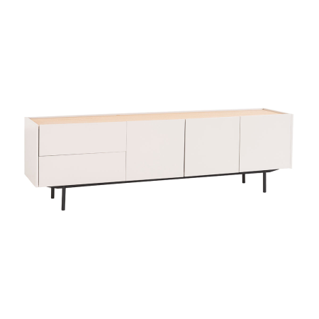 MUEBLE TV POL. 
LACADO GRIS PIEDRA Y CHAPA DE ROBLE. PATAS METAL
NEGRO