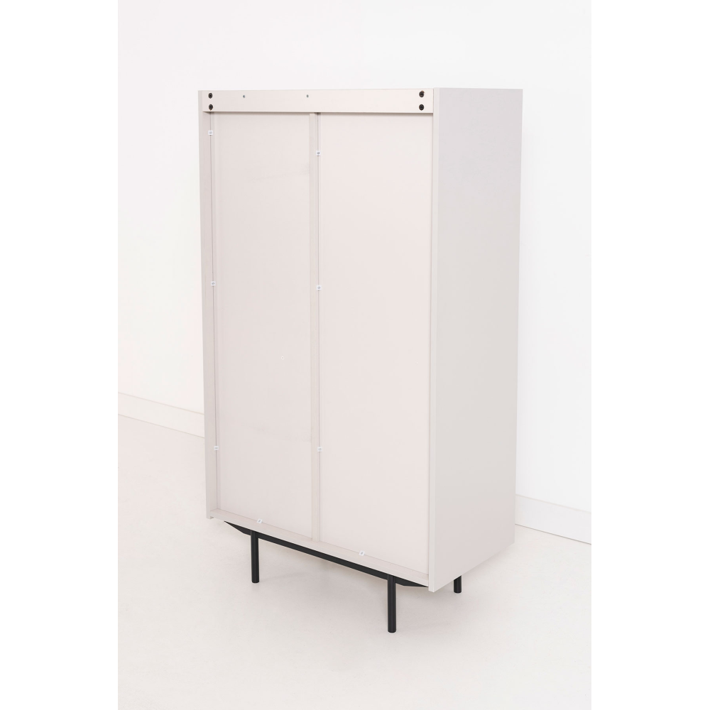 VITRINA POL. LACADO GRIS PIEDRA Y CHAPA DE ROBLE. PATAS METAL NEGRO