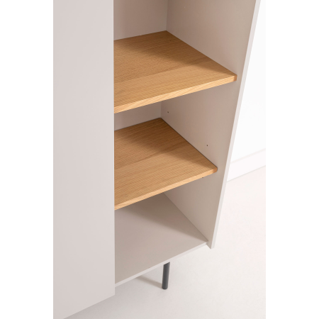 VITRINA POL. LACADO GRIS PIEDRA Y CHAPA DE ROBLE. PATAS METAL NEGRO