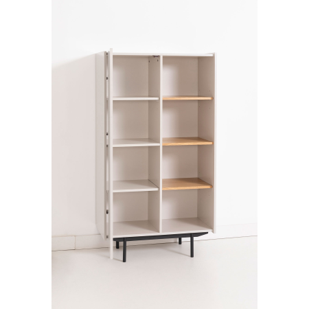 VITRINA POL. LACADO GRIS PIEDRA Y CHAPA DE ROBLE. PATAS METAL NEGRO