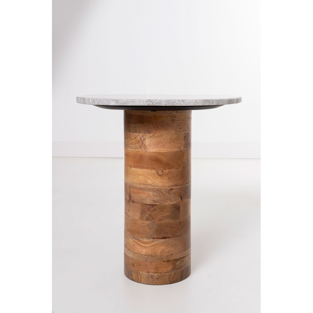 MESA AUXILIAR BASE MADERA Y TAPA DE MÁRMOL. 41*44*37 CM