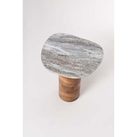 MESA AUXILIAR BASE MADERA Y TAPA DE MÁRMOL. 41*44*37 CM