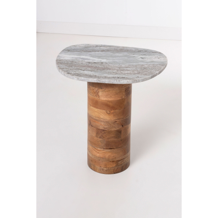 MESA AUXILIAR BASE MADERA Y TAPA DE MÁRMOL. 41*44*37 CM